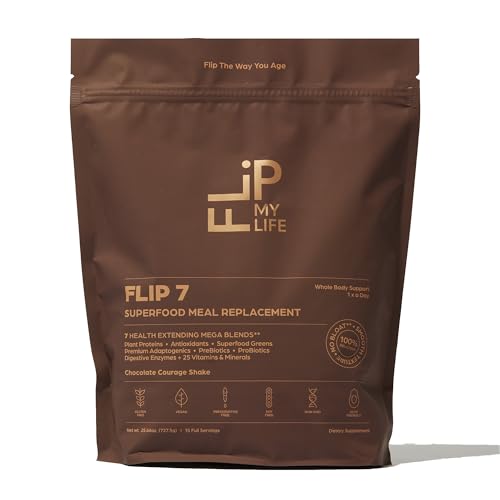 Flip My Life, Flip 7 Natural SuperFood, Plant-Based Protein, Complete Meal Replacement to Support Healthy Gut, 7 Mega Nutrient Rich Blends all in one to AGE BETTER - Chocolate