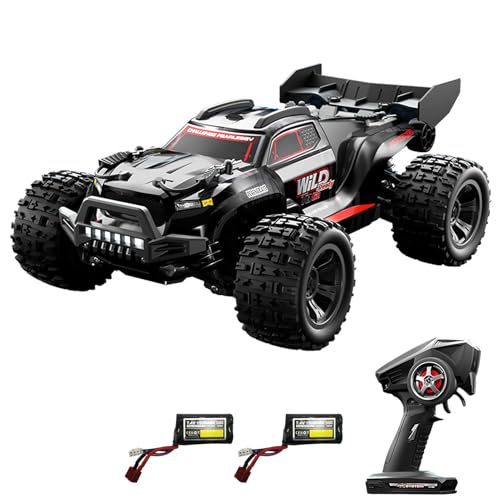 D861 RC Cars, 1:18 Scale 28KMH High Speed Remote Control Car, 4WD 2.4GHz All Terrain Off Road Monster RC Truck with LED Headlights, 2 Rechargeable Battery for Adults Black