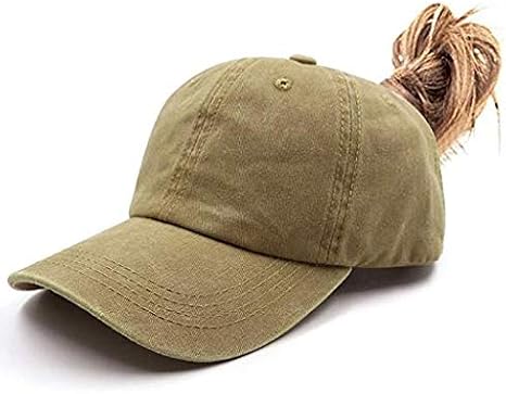 Ezone Ponytail Dad Hat Messy High Bun Ponycap Adjustable Baseball Hat Distressed Washed Baseball Cap