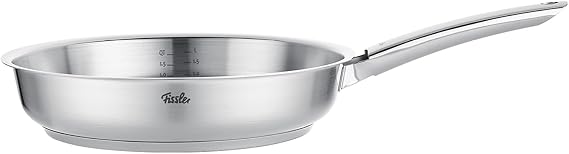 Fissler Pure Collection 11 Inch Stainless Steel Frying Pan, All Stovetops Including Induction, Rivet-Free, Oven Safe to 450F, Dishwasher Safe