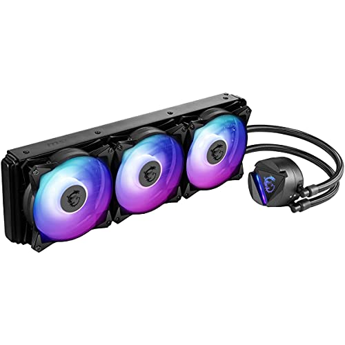 MSI MAG Series CORELIQUID 360R, aRGB CPU Liquid Cooler AIO: Rotatable Blockhead Design, 360mm Radiator, Triple 120mm aRGB PWM Fans