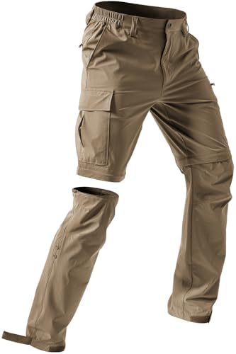 Moosehill Mens-Hiking-Pants Convertible Quick-Dry Water-Resistant Lightweight Zip-Off Outdoor with 5 Deep Pockets