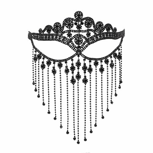 LA CARRIE Rhinestone Masquerade Face Mask Fringe Veil for Women Crystal Jewelry Tassel Chain for Halloween Party Costumes