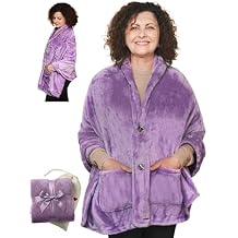 EzrAllora Fleece Poncho Blanket - Drape&Go No Sleeves- Lightweight Wrap Shawl - Wearable Blanket - Easy On Easy Off