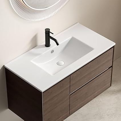36" Rectangular Ceramic Undermount Bathroom Sink - Glossy White Drop-in Sink Without Overflow, Ready for Vanity Top (36-inch)