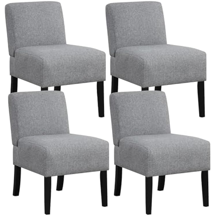 Giantex Armless Accent Chair Set of 4, Upholstered Living Room Chair with Rubber Wood Legs, Modern Slipper Side Chair, Reading Chair for Living Room, Bedroom, Waiting Room, Office, Small Spaces, Grey