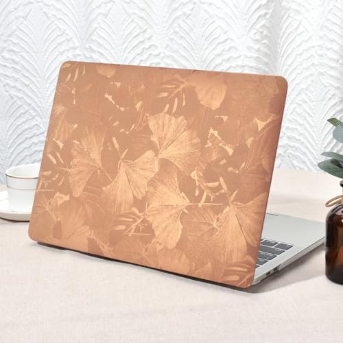 Seorsok Compatible with MacBook Air 13 Inch Case 2022 2021 2020 2019 2018 Release A1932 A2179 M1 A2337 Touch ID,Elegant Ginkgo Leaves&Palm Leave Leather Plastic Hard Shell with Keyboard Cover,Brown