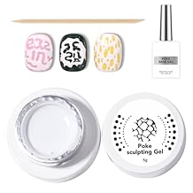 Professional Poking Gel Nail Art Kit, Black & White Painting Gel for Blooming, Wave, Lace Floral Designs, DIY Manicure Set with Base Coat & Dotting Tools (Gold)