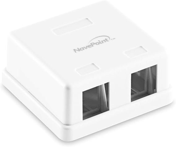 NavePoint Keystone Jack Surface-Mount Box 2-Port White, 10-Pack