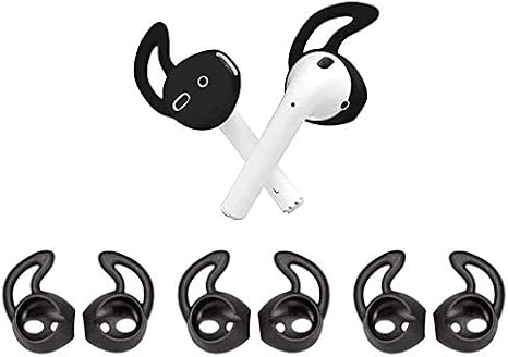 Zotech 3 Pair Anti-Slip Silicone Earbuds Tips Hook Compatible with Apple Earpods and Airpods 1&2 (Black)