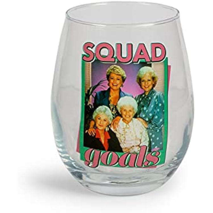 Golden Girls The Squad Goals Stemless Wine Glass | Official TV Show Collectible Drinkware | Novelty Kitchen Gifts, Cocktail Glass For Home Barware | Holds 20 Ounces