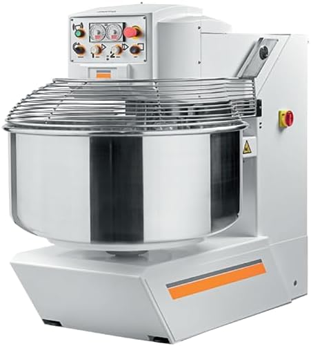 Heavy-duty Commercial Spiral Dough Mixer 220 Lbs/ 100Kg Capacity Made in Italy Omcan 49123, light gray