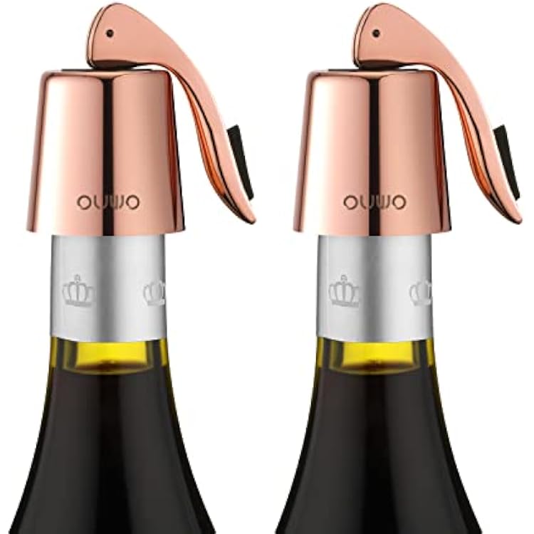Stainless Steel Wine Bottle Stopper - Plug with Silicone Toppers - Reusable, Leak-Proof - Keeps Wine Fresh Accessories - Rosegold 2 Pack