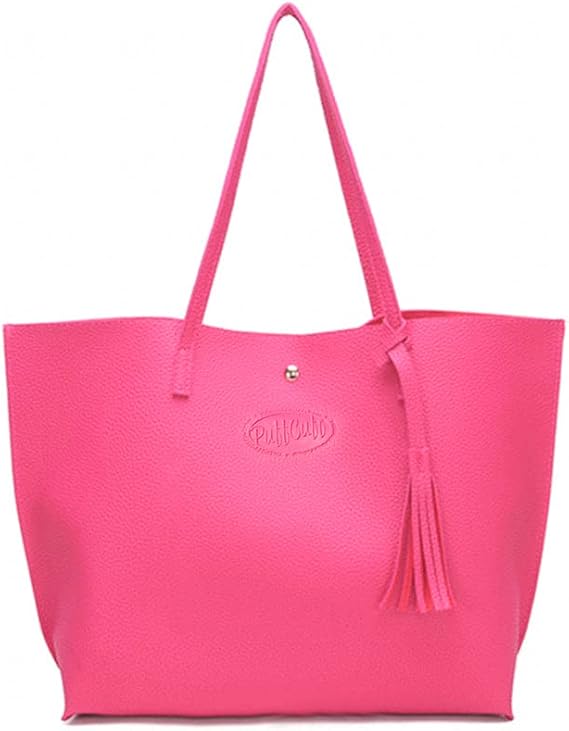 PuffCuff Yass Curl Pink Tote Bag, Vegan Leather Work Purse w/Phone Pocket
