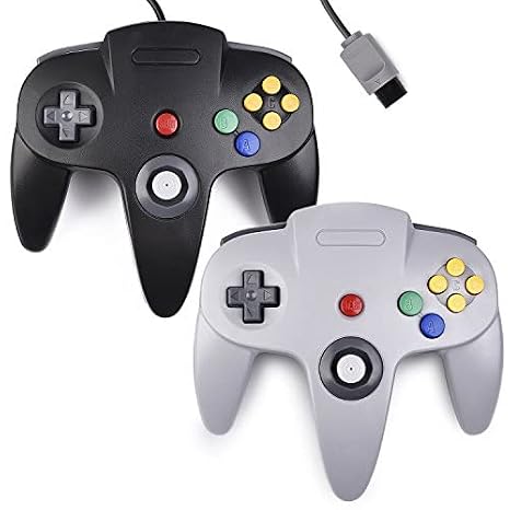 KIWITATA 2xClassic N64 Controller, Retro N64 Remote Wired Game Joystick Replacement Controller for N64 Console N 64 System Black+Gray