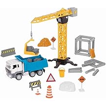 Driven by Battat 62pc Construction Playset for Kids Toy Dump Truck & Accessories Pretend Play Toy Crane, Signs, Beams, More 3 Years Construction Crane Play Set (62pc)