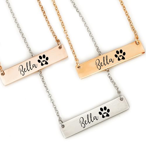 SM Design Rose Gold Stainless Steel Dog Mom Personalized Paw Print Bar Necklace x1.5 182 Extender Lobster Clasp Unisex