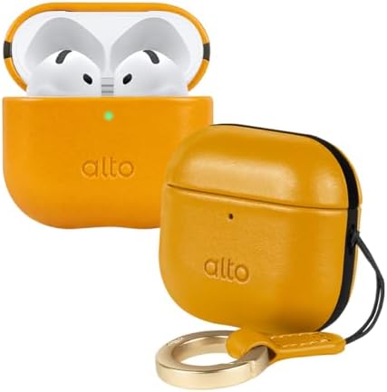 Alto Case for AirPods 4 with Keychain, Italian Leather Case Cover Compatible AirPods 4nd Generation Women Men Protective Hard Shell Supports Wireless Charging Front LED Visible Caramel Brown