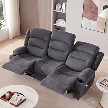 Weture Oversized Recliner Sofa with Heat and Massage, Big Large 3-Seater RV Recliner Couch Sofa for Living Room, Wall-Hugger Reclining Sofa with Cup Holders and USB Port(Fabric, Grey)