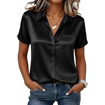 Zeagoo Satin Blouses for Women Silk Button Down Shirts Short Sleeve Business Casual Tops