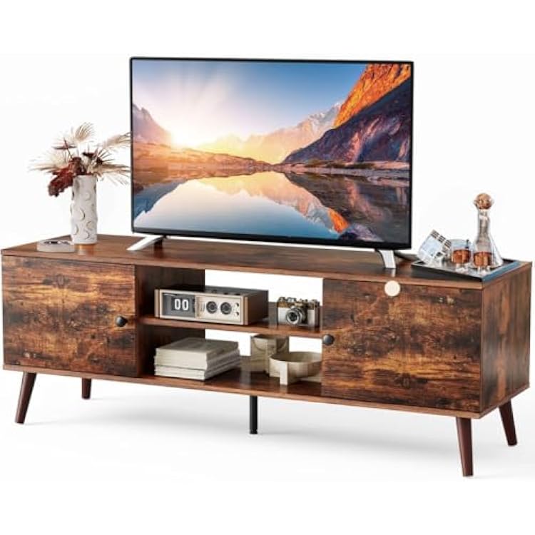 Homee TV Stand for Living Room, Television Stands Entertainment Center Cabinet with Storage for TVs up to 60 Inches, 58 Inch, Rust