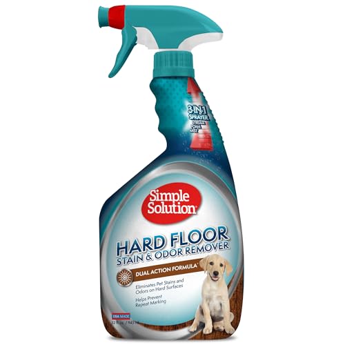 Simple Solution Hard Floor Extreme Pet Stain and Odor Eliminator Spray, Dog and Cat Enzyme Cleaner, Pro-Bacteria Cleaning Power, Strong Urine, Pee and Poop Smell Remover for Hardwood Floors, 32 oz