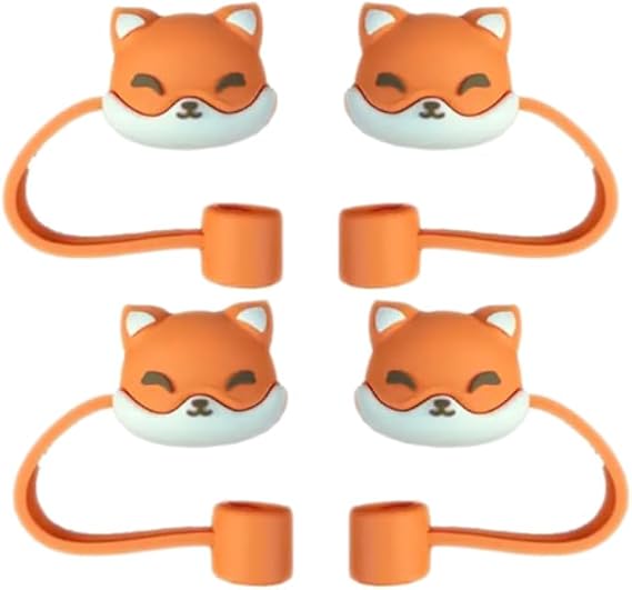 4PC Foxes Straw Cover for Stanley 40&30 Oz Cup, 8mm Silicone Straw Covers Cap for Stanley Cup Accessories, Cute Topper for Tumblers, Cap Stopper for Reusable Straws Tip Lids