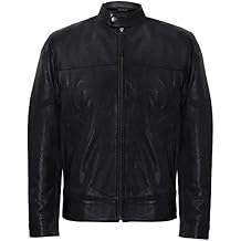 Men's Smart Black Real Soft Genuine Leather Classic Collar Harrington Jacket