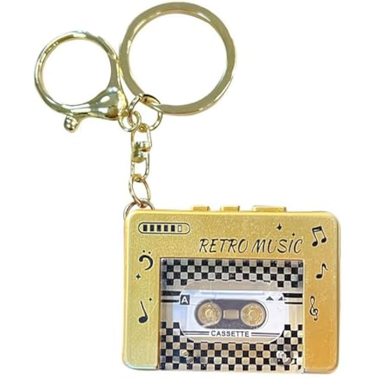 Retro Mini Cassette Player Keychain, Portable Microcassette Player with 10 Songs, Portable Micro Cassette Players, Keychain with Music Pendant for Backpacks and Handbags Golden