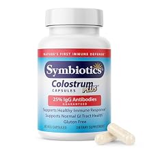 Symbiotics Colostrum Vegetable Capsules, 60 Count Immune & Gut Support with Lactoferrin and Naturally Occurring IgG Gluten Free, RBST-Free - 60