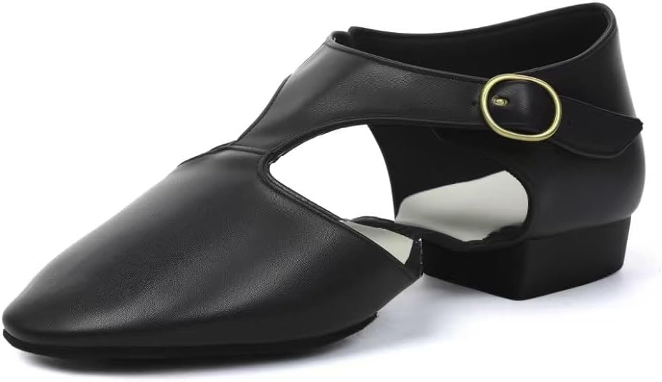 Leather Jazz Dance Shoes for Women Men, Slip-on Style with Buckle Closure