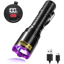 395 nm UV flashlight, rechargeable UV flashlight with LCD display, ultra-bright waterproof, suitable for pet urine detection, resin curing, mineral detection, camping, and emergency situations