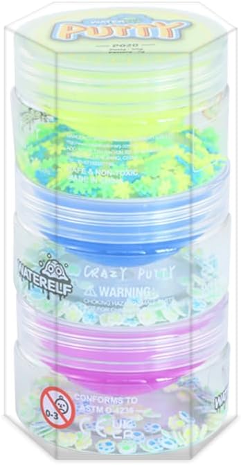 WATERELF Putty with Glow Mix-ins, Glow in the Dark, Fidget Toy, Stress Relief Play Putty for Boys Girls Adults, Non-Sticky Therapy Toys, 50g x 3 (Yellow/Blue/Purple)