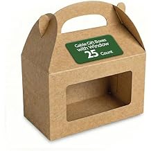 Bio Tek 6 x 3.5 x 3.5 Inch Gable Boxes For Party Favors, 25 Attractive Gift Boxes - Clear PET Window, Built-In Handle, Kraft Paper Gable Boxes, Greaseproof, For Parties