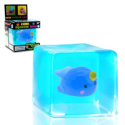 Cube Fidget Toy with Maltose Filling - Glow-in-The-Dark Unicorn Whale Inside, Squishy Sensory Toy, Stress Relief Toy for Halloween, Christmas & Birthday Gift