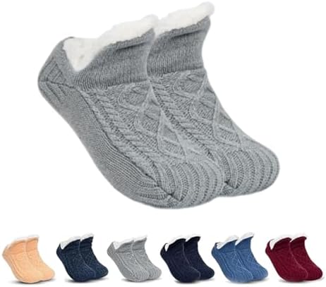 Indoor Non-Slip Thermal Socks,FleeceSox - Fleece-Lined Non-Slip Thermal Slippers Socks,V-Mouth Fluffy Slipper Socks