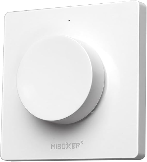 MiBOXER K1-W Rotating Switch Panel Remote, Wireless 2.4GHz LED On/Off & Dimmer Wall Remote, Single Color Brightness Control, Magnetic Mount