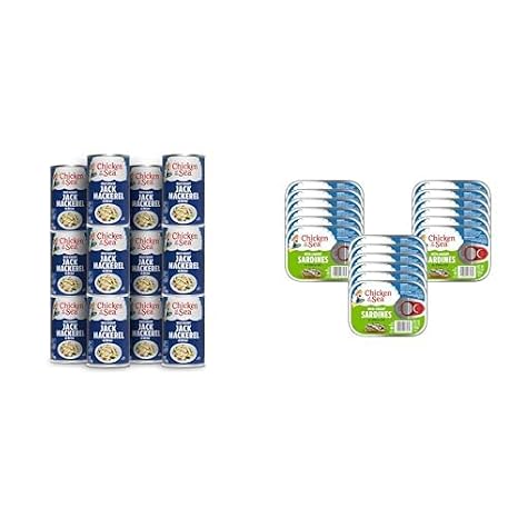 Chicken of the Sea Bundle: Jack Mackerel in Brine 15 oz (12-Pack) & Sardines in Olive Oil 3.75 oz (18-Pack), Wild Caught