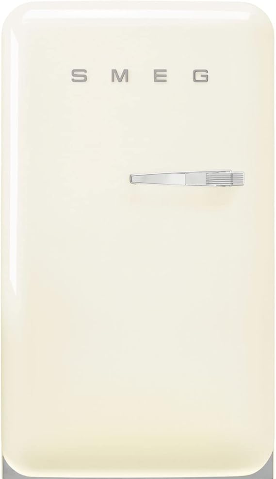 Smeg FAB10 50's Retro Style Aesthetic Refrigerator with 4.48 Cu Total Capacity, 2 Glass Shelves, LED Internal Light, 22-Inches, Cream Left Hand Hinge Made In Italy