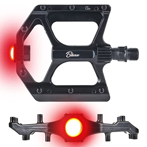 Bikeroo Black Light Up Mountain Bike Pedals for Night Morning, MTB Platform wGrip Pins, All Metal Construction, 916 Spindle
