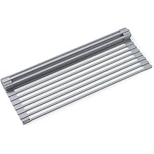 Kraus Multipurpose Over-Sink Roll-Up Dish Drying Rack, Colander and Trivet in Light Grey, KRM-10GREY