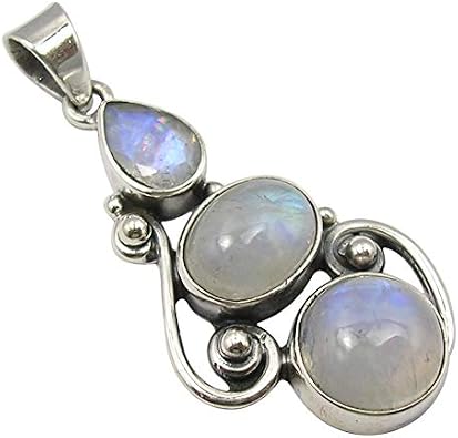 Natural Rainbow Moonstone tcw 8.0 Pendant 1.6" 925 Solid Silver