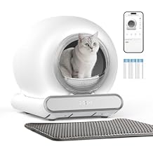 Self Cleaning Litter Box, Integrated Safety Automatic Cat Litter Box Self Cleaning 65L+9L for Multiple Cats, App Control, Odor Removal, Includes Mat & Liner (3 Rolls) - White