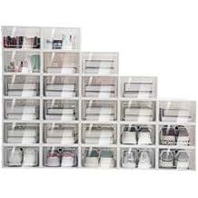 DHBREK Large 24 Pack Shoe Storage Box, Clear Plastic Stackable Shoe Organizer for Closet, Space Saving Foldable Shoe Rack Sneaker Container Bin Holder - 24 Pack