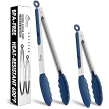 HOTEC Premium Stainless Steel Locking Kitchen Tongs with Silicon Tips, Set of 2-9" and 12", Classic Blue