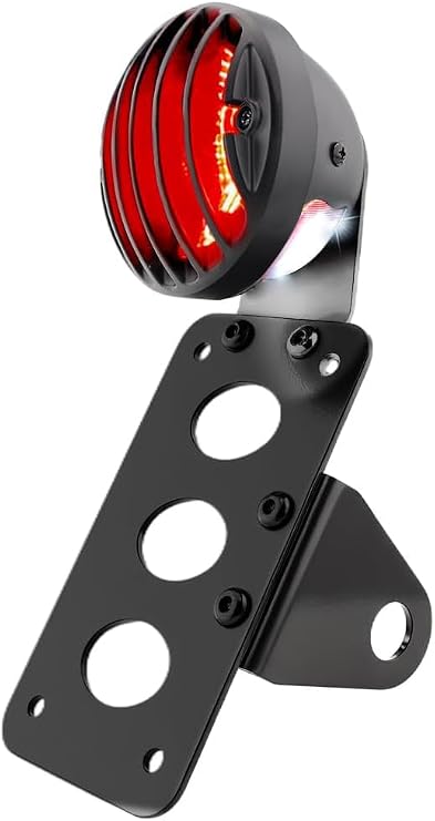 Motorcycle LED Tail Brake Light with Bracket Side Mount License Plate Rear Light Compatible with Harley Sporster Bobber Chopper Cafe Racer Street Bike (Flat Bracket, 3/4" Axle Hole)