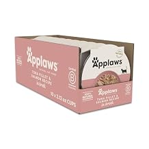 Applaws Natural Wet Cat Food in Broth, Limited and Natural Ingredients, High Protein with No Artificial Additives, Tuna Fillet & Salmon in Broth (10 x 2.12 oz Easy-Open Cups)