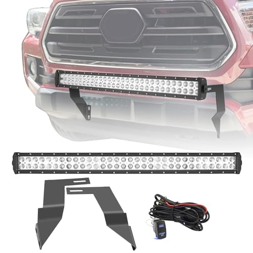 Dasen 32 180W High Power LED Light Bar & Front Bumper Lower Grille Mounting Brackets wRocker Switch Wiring Kit Compatible with Toyota Tacoma 2016-2022