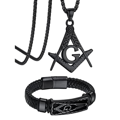 Bandamx Black Masonic Jewelry for Men Freemason Pendant Necklace Masonic Charm Bracelet Freemasonry Gift for Father Husband