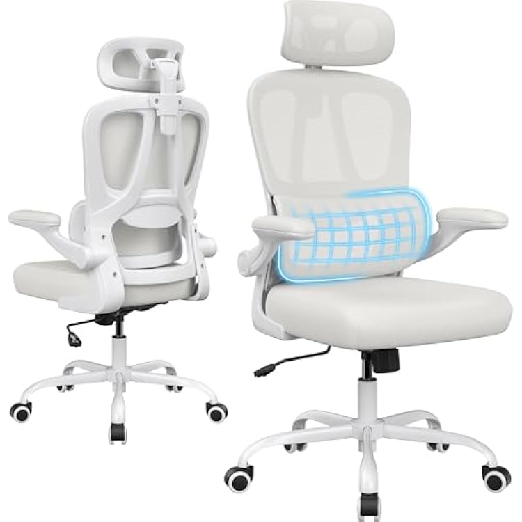 Warmiehomy Ergonomic Office Chair - Mesh Desk Chair with Headrest and Lumbar Support - High Back Gaming Chairs - Swivel Home Office Chairs for Long HourBeige